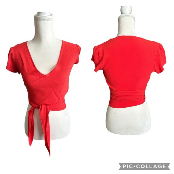 Flynn Skye Tops - Flynn Skye That's a Wrap Crop Top Flutter Sleeve Coral Size Small Summer Beach